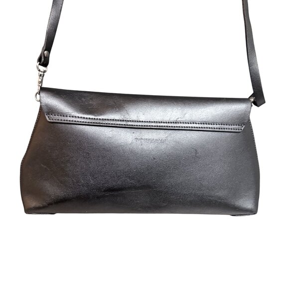 Francesco Biasia Women's Sling Bag Black Flap Glossy Leather Made in Italy Purse - Picture 8 of 11